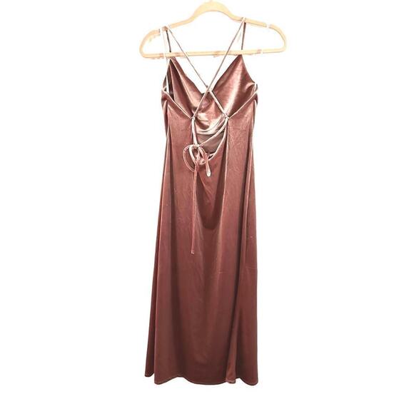AFTER SIX Tawny Rose Pink Velvet Cowl Midi Strappy Tie-Back Dress - LB020 - Sz 8 - Picture 3 of 5
